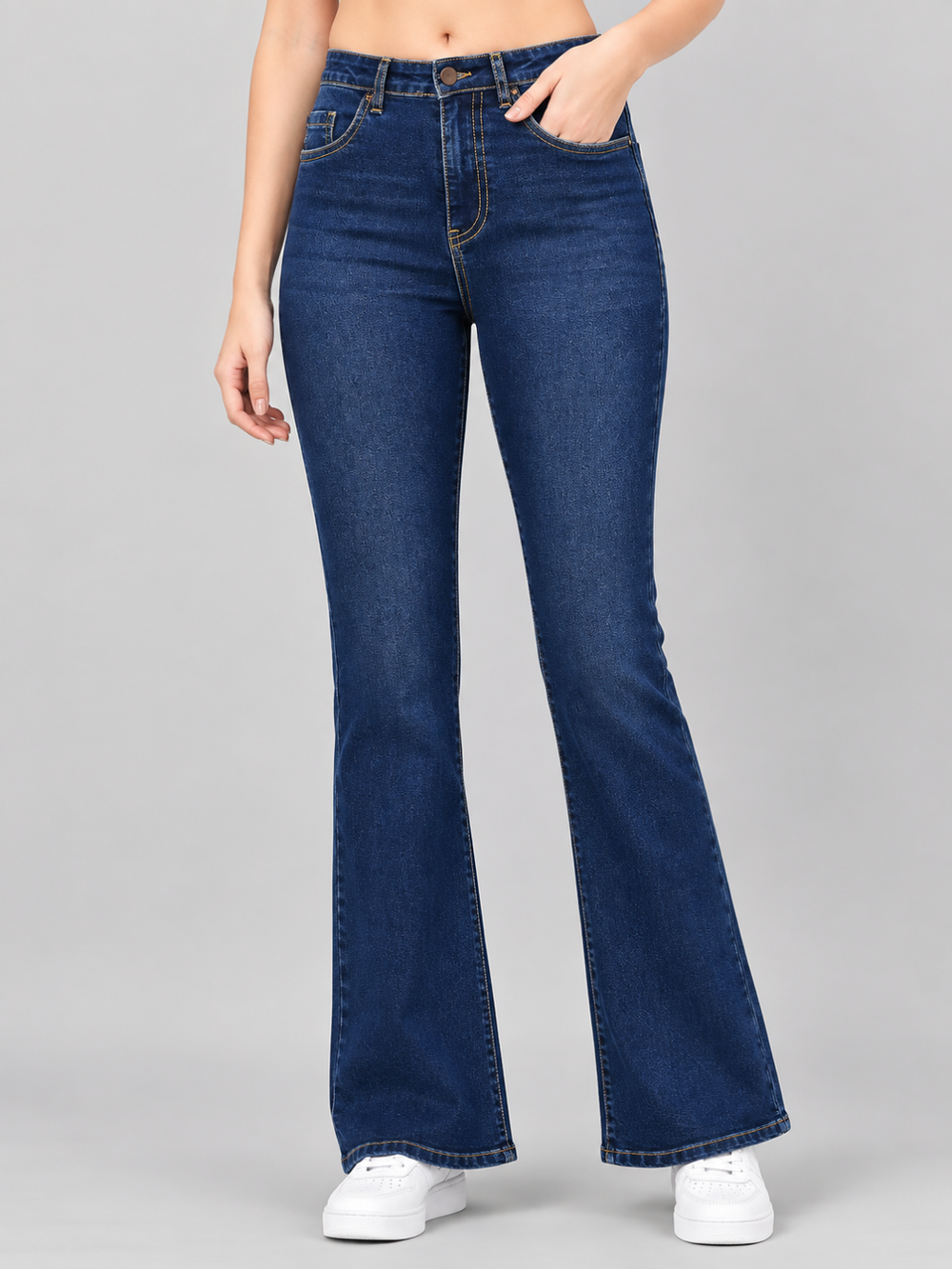 Stretchable Boot Cut Jeans-Dark Blue