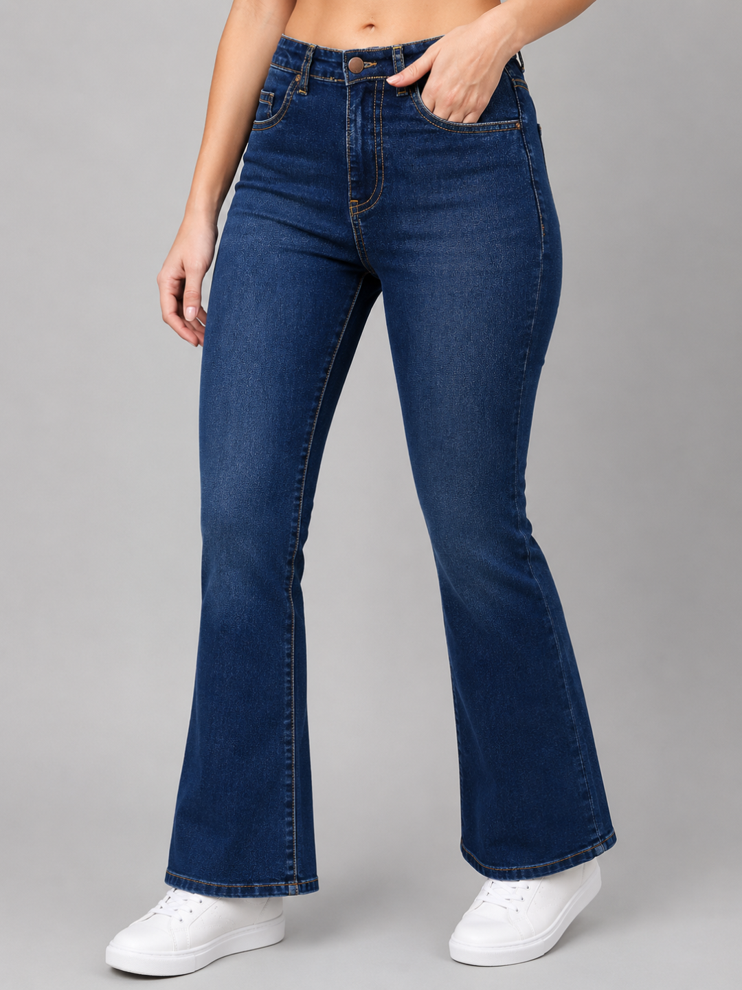 Stretchable Boot Cut Jeans-Dark Blue
