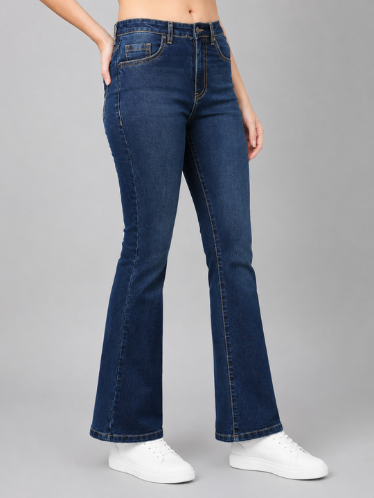 Stretchable Boot Cut Jeans-Dark Blue