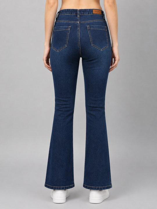 Stretchable Boot Cut Jeans-Dark Blue