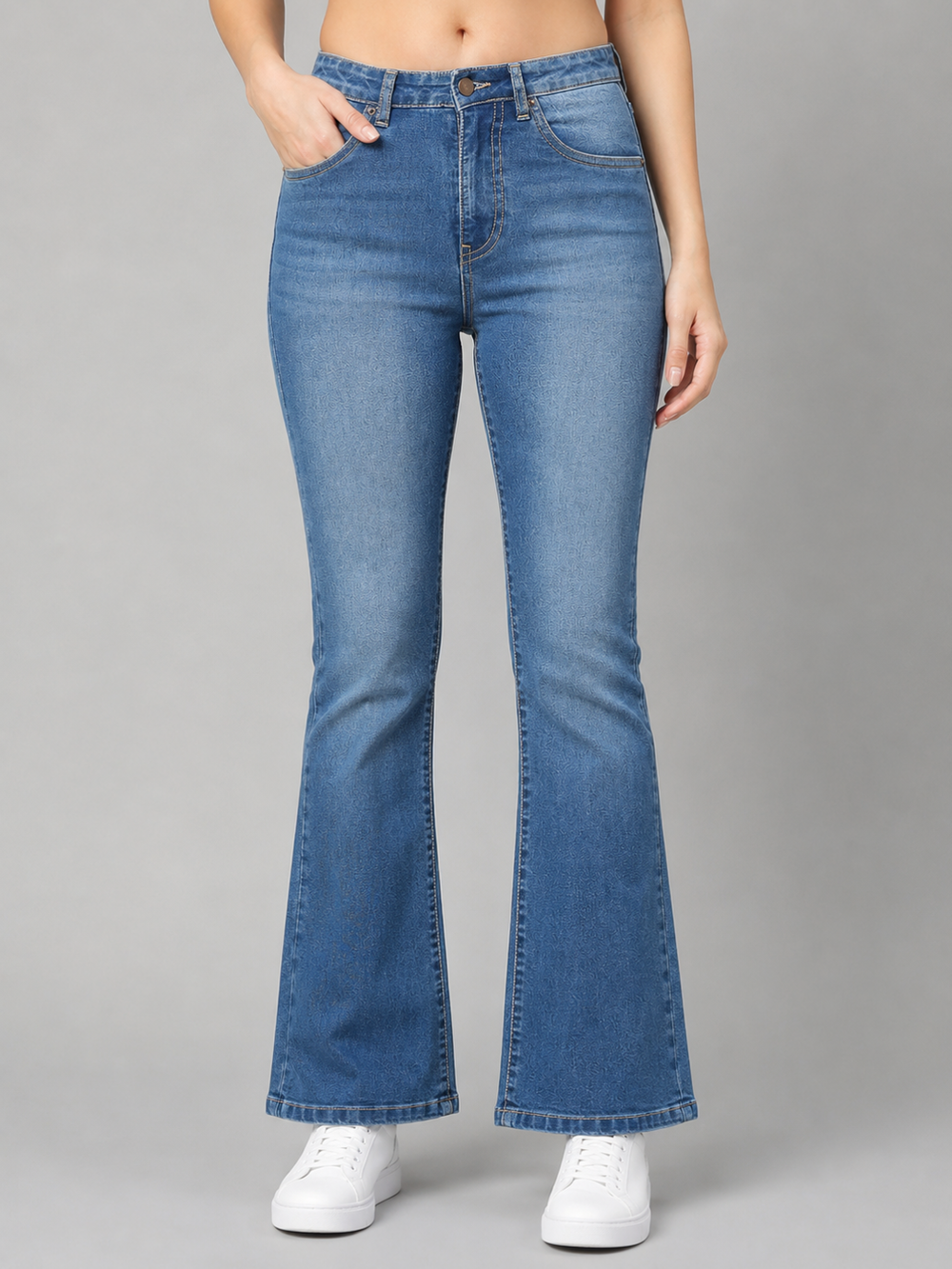 Stretchable Boot Cut Jeans-Mid Blue