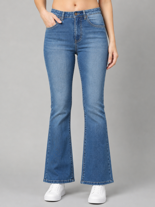 Stretchable Boot Cut Jeans-Mid Blue