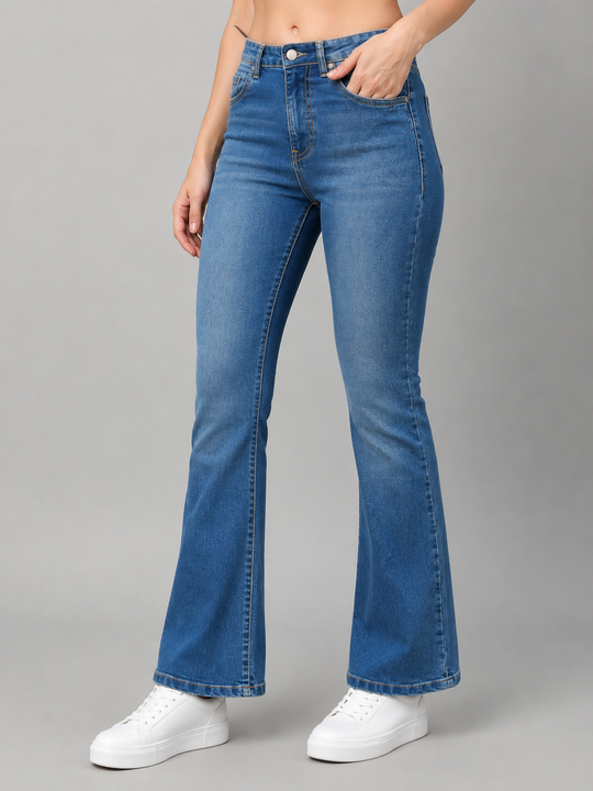 Stretchable Boot Cut Jeans-Mid Blue
