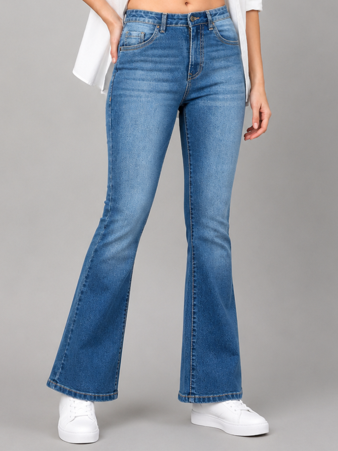 Stretchable Boot Cut Jeans-Mid Blue
