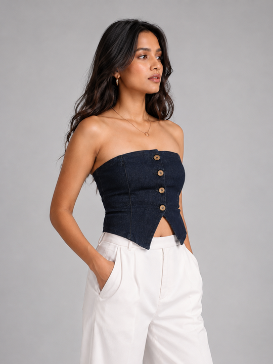 Stretchable Women's Dark Blue Denim Corset Top