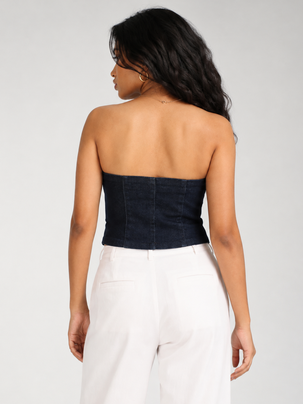Stretchable Women's Dark Blue Denim Corset Top