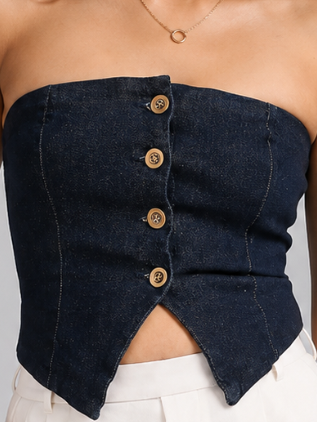 Stretchable Women's Dark Blue Denim Corset Top