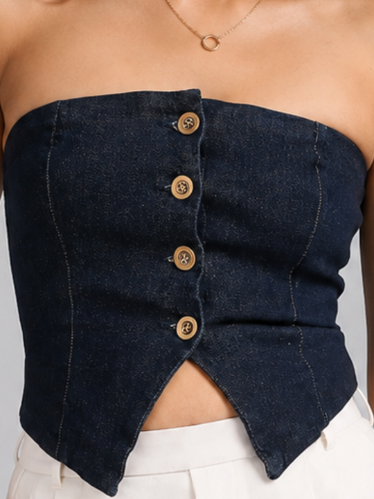 Stretchable Women's Dark Blue Denim Corset Top