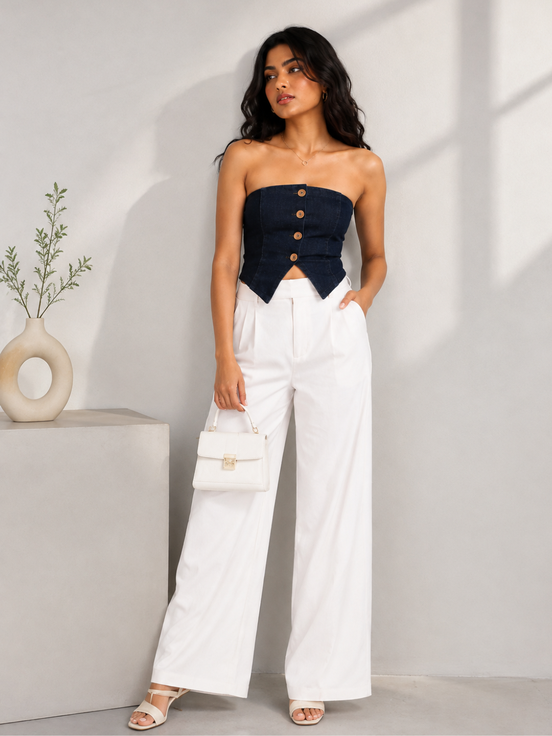 Stretchable Women's Dark Blue Denim Corset Top