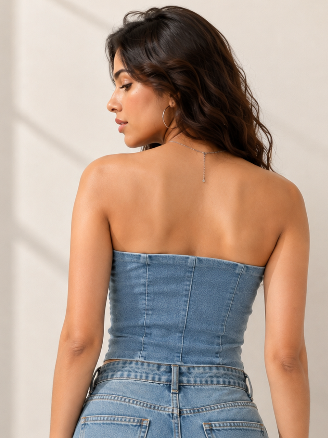Stretchable Women's Mid Blue Denim Corset Top