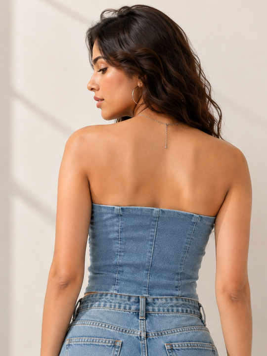 Stretchable Women's Mid Blue Denim Corset Top
