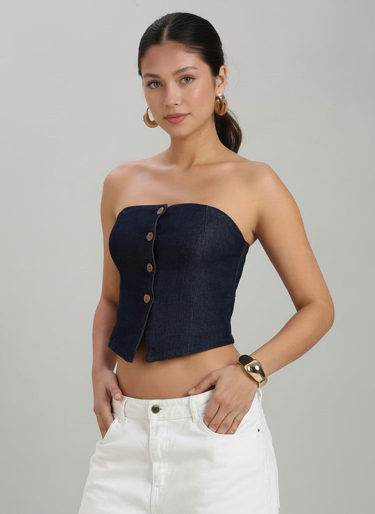 TARAMA Stretchable Women's Dark Blue Denim Corset Top