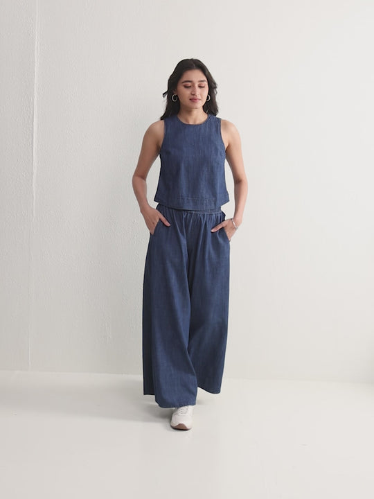 TARAMA Women High Waist Flared in Solid Denim