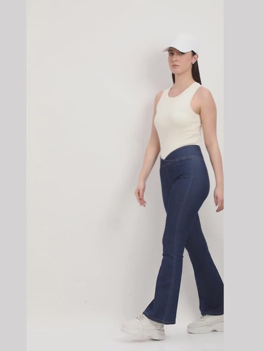 Crossover Waist Flared stretchable Jeans